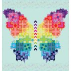 The Butterfly Quilt 2.0 est un modele de Tula Pink realise avec des tissus des collections True Colors, Linework, et Solids. Ce patchwork moderne et colore est en piÃ©ce, c'est un sampler de blocs traditionnels agences en forme de papillon.
